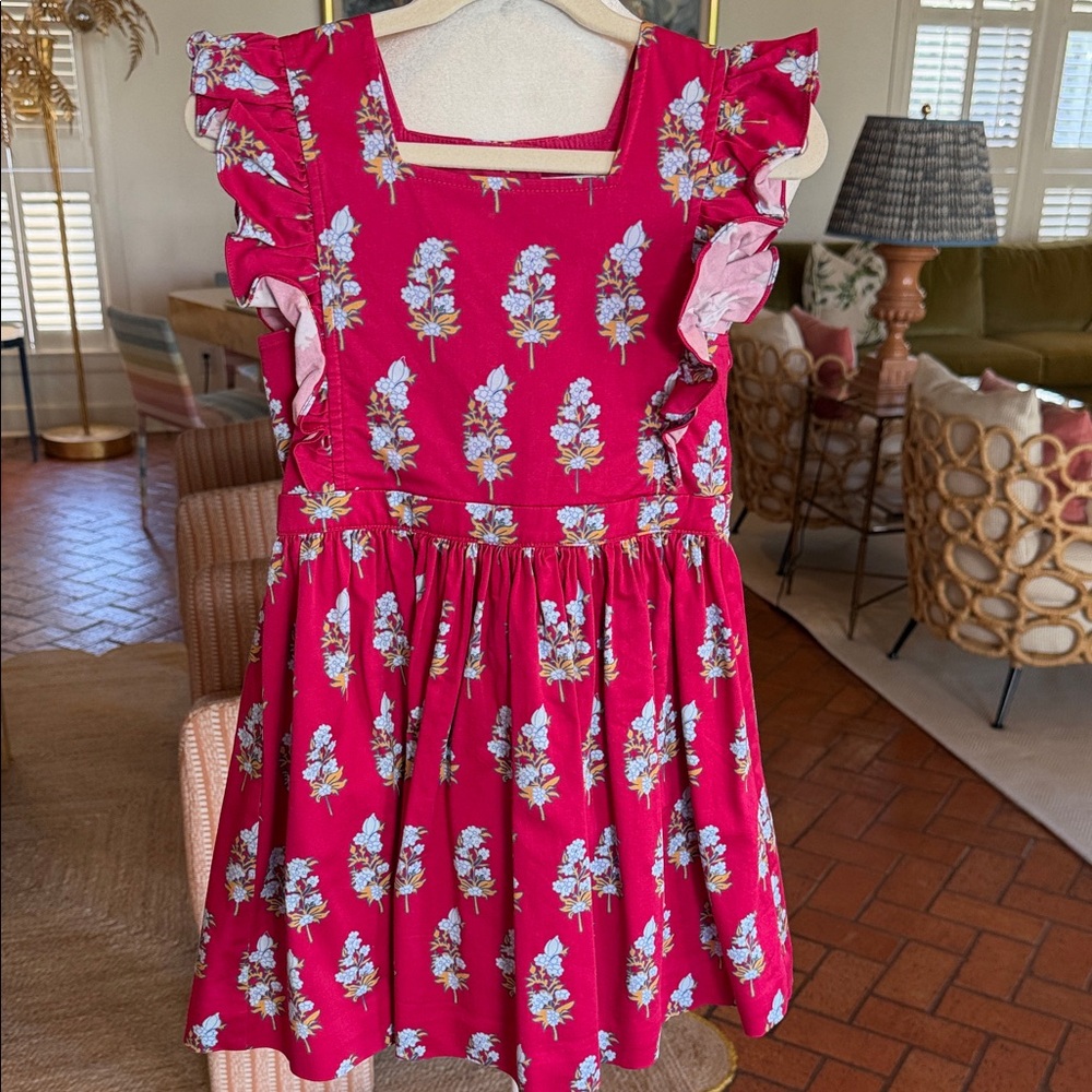 Petit Peony - Girls Floral Jazzy Cornflower Pinny Dress - Size: 6Y